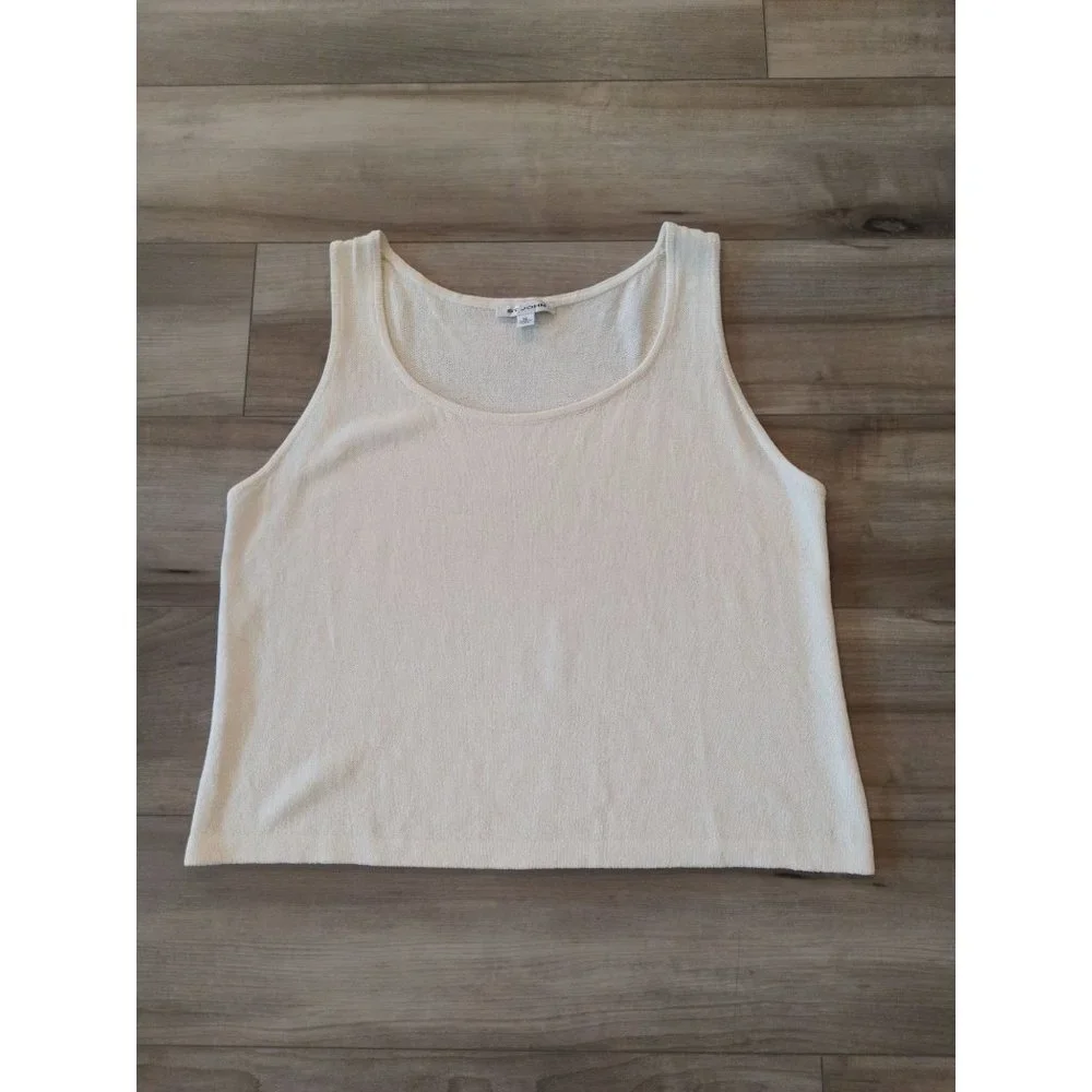 St. John Santana Knit Ivory Crop Length Tank Scoop Neck and Side Slit Top XL - Picture 8 of 12